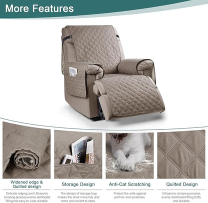 Ruaozz 100% Waterproof Recliner Chair Cover Non-Slip Reclining Cover for Recliner Chair Washable Chair Seat Cover with Elastic Straps for Kids, Dogs, Pets (Pale Brown, 23'')