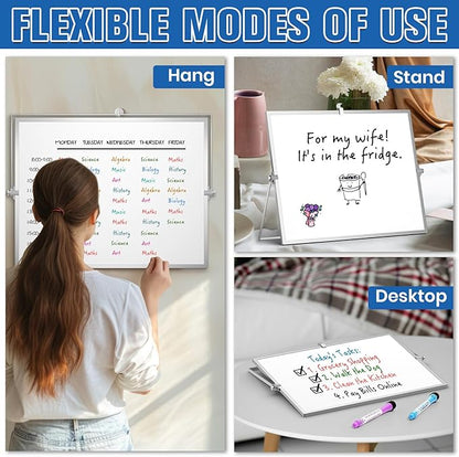 Grtard Magnetic Dry Erase Board with Stand, 18''x14'' Double-Sided White Board for Kids, Desktop Whiteboard with Stand, Large White Board, Desk Whiteboard Portable, Dry Erase Board for Kids, Memo