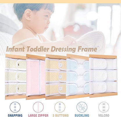 Montessori Wooden Toys for Dressing Learning Board Learning Basic Dressing Skills - Buttons, Snaps, Zippers, Belt Buckles & Velcro for 1 2 3 Year Old Toddlers Sensory Toy Gifts(3 Buttons)