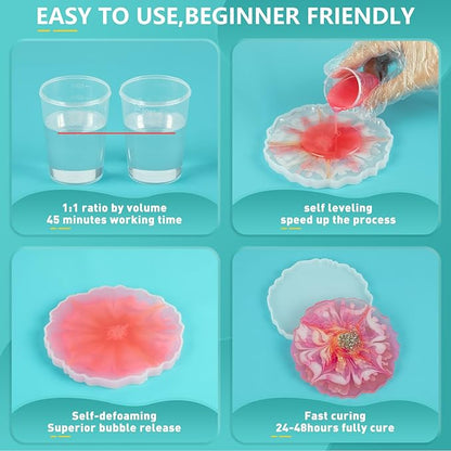 Teexpert Epoxy Resin Kit with Molds – Jewelry Making Kit with Keychain, Coaster & Earring Molds, Complete DIY Resin Kit for Beginners & Adults, Starter Set for Craft and Casting