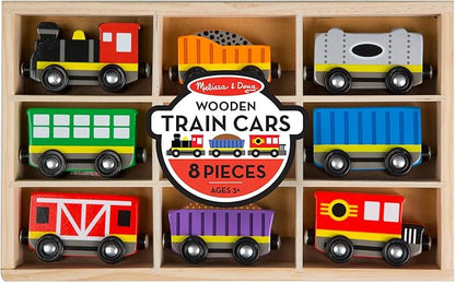 Melissa & Doug Wooden Magnetic Train Cars - 8 Piece Educational and Skill-Building Wooden Toy for Boys and Girls Magnetic Train, For Toddlers And Kids Ages 3+