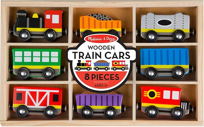 Melissa & Doug Wooden Magnetic Train Cars - 8 Piece Educational and Skill-Building Wooden Toy for Boys and Girls Magnetic Train, For Toddlers And Kids Ages 3+