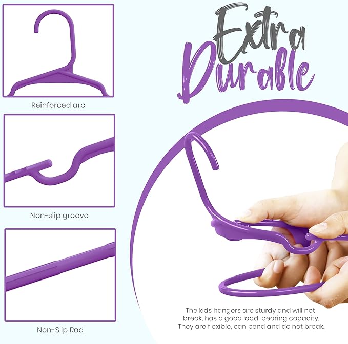 Utopia Home 60 Pack Kids Hangers - 11.5 Inch Plastic Baby Hangers for Closet - Childrens Hanger for Clothes & Infant Hanger for Closet - Ideal for Everyday Standard Use (Purple)