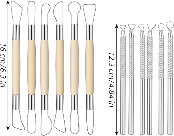 14 Pcs Pottery Trimming Tools Set, Clay Carving Tools with Aluminum Wood Stainless Steel for Carving Modeling Sculpting
