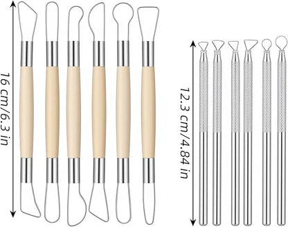 14 Pcs Pottery Trimming Tools Set, Clay Carving Tools with Aluminum Wood Stainless Steel for Carving Modeling Sculpting
