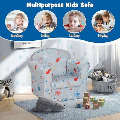 Costzon Kids Couch, Children's Sofa Armrest Chair with Pattern, Toddler Furniture w/Sturdy Wood Construction, Preschool, Lightweight Kids Couch Sofa Chair for Aged 1-5 Boys & Girls Gifts, Aliens