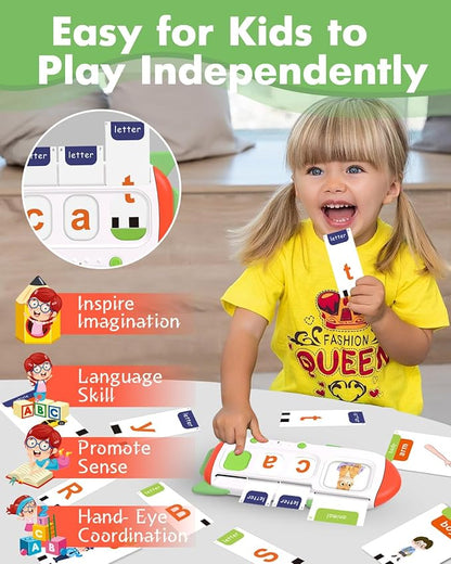 CVC Talking Flash Cards for Toddlers Speak and Spell 107 Words, Montessori ABC Alphabet Learning Toys for Kids Ages 4-8 1 2 3 4 5 6 Year Old, Speech Therapy Sensory Toys for Autism Children Christmas