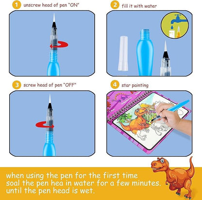 hapray Magic Water Paint Coloring Books for Toddler, Art Toys Age 2-4, Educational Learning Doodle Toy, Gifts for Girl Boy 3 2 1+ Year (Dinosaur Animal 2 Pack)