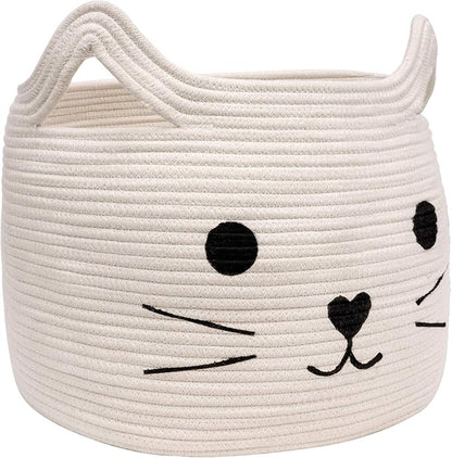 Large Woven Cotton Rope Storage Basket, Baby Laundry Basket Organizer for Towels, Blanket, Toys, Clothes, Gifts | Pet Gift Baskets for Cat, Dog - 15.7" L×11.8" H