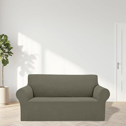 2025 New Stretch Loveseat Sofa Slipcovers Couch Cover for 2 Cushion Furniture Protector Sofa Covers with Elastic Bottom Jacquard Fabric Small Checks for Pets, Kids - Khaki