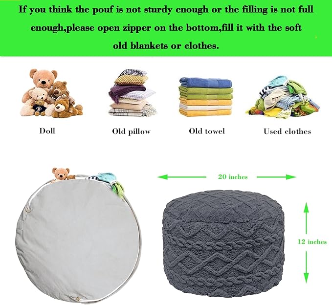 Round Pouf Ottoman Boho Poof Home Decor Floor Pouffe Handmade Circular Ottoman Footrest for Bedroom Foot Stool Poufs for Living Room 20x20x14 Inches