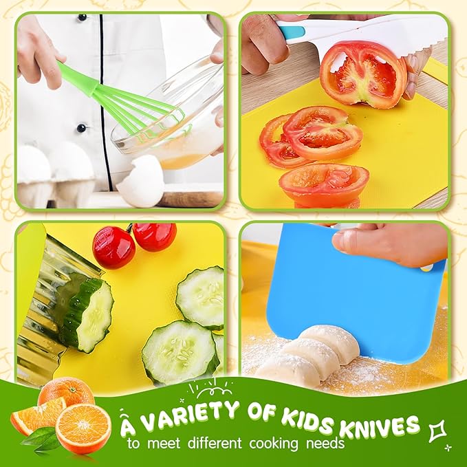 Montessori Kitchen Tools,17Pcs Toddler Knife Set Kids Knife Set for Real Cooking-Kids Kitchen Tools Set Include Toddler Knives Cutting Boards Sandwich Cutters Peeler for Toddler Birthday Gift