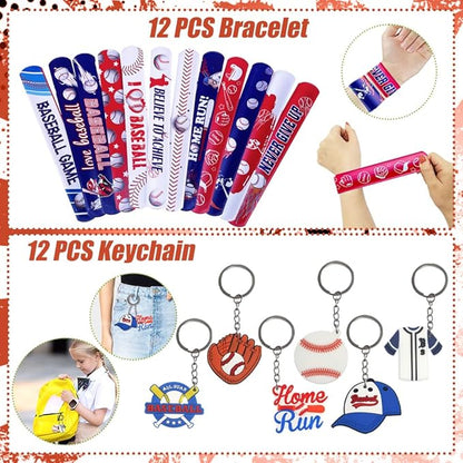 Baseball Party Favors, 172 pcs Birthday Party Supplies contains Cups, Straws, Whistles, Bracelets, Keychains, Stickers, Soft Balls, Tatoo Stickers, Thank You Tags for Sport Themed Birthday Decors