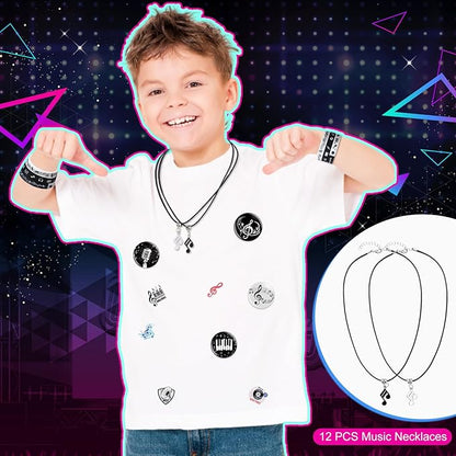 Seajan 110 Pcs Music Party Favors Include Music Notes Silicone Bracelets Musical Note Necklaces Keychains Stickers Badges Organza Gift Bag Fillers for Music Themed Birthday Party Supplies Decorations
