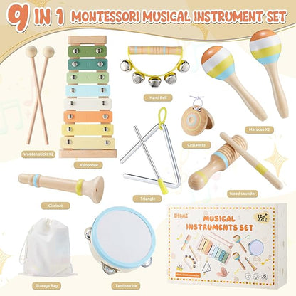 Baby Musical Instruments - Montessori Musical Toys for Toddlers 1-3 Musical Instruments for Toddlers 1-3 Neutral Colors Xylophone for Toddlers Gifts for Preschool Educational with Storage Bag