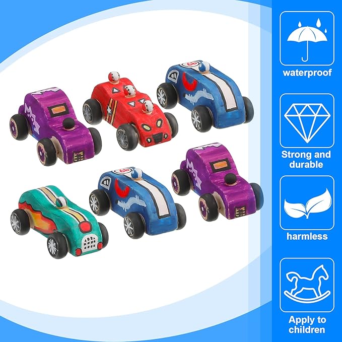 12 Pieces Wood DIY Car Toys, Unfinished Wooden Cars, Crafts for Students Home Activities, Easy Woodworking and Family Time Set