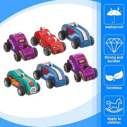 12 Pieces Wood DIY Car Toys, Unfinished Wooden Cars, Crafts for Students Home Activities, Easy Woodworking and Family Time Set