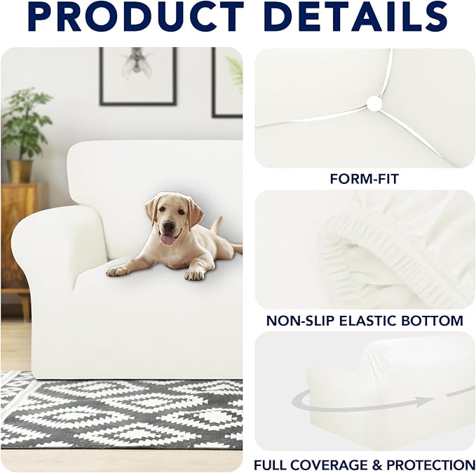 PureFit 100% Dual Waterproof Couch Cover Slipcovers for Couches and Sofas - Stretch Non Slip Fleece Sofa Covers Washable, Leakproof Furniture Protector for Kids, Pets, Dog (Sofa, Beige)