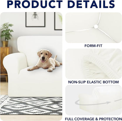 PureFit 100% Dual Waterproof Couch Cover Slipcovers for Couches and Sofas - Stretch Non Slip Fleece Sofa Covers Washable, Leakproof Furniture Protector for Kids, Pets, Dog (Sofa, Beige)