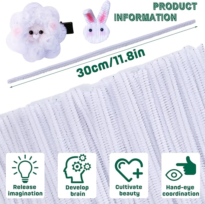 180 Pieces Pipe Cleaners Chenille Stem, White Pipe Cleaners, Craft Pipe Cleaners, 11.8inch Christmas Pipe Cleaners Chenille Stems for DIY Art Crafts Decorations Supplies (White)