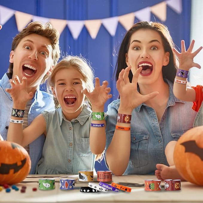 MGparty Halloween Party Favors, 72Pcs Slap Bracelets Rubber Wristbands Halloween Toys for Kids Halloween Party Supplies Decorations Treat Bags Gifts Goodie Bags Filler