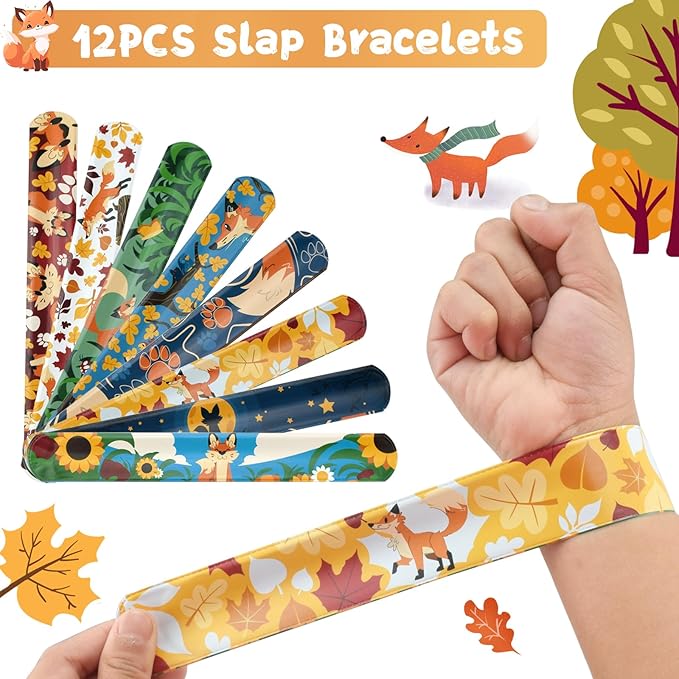 110Pcs Fox Birthday Decorations Fox Party Favors with Slap Bracelets Keychain Temporary Tattoo Stickers Badges Gift Bags for Kids Woodland Baby Shower Jungle Safari Party Supplies
