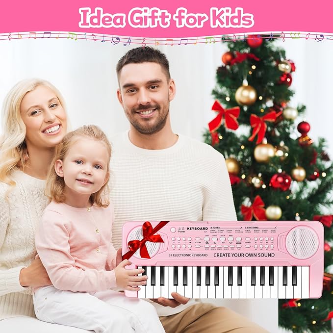37 Key Pink Piano for Kids Music Toy for 3+ Year Old Girls Keyboard Pianos Beginners Kid Keyboards with Microphone Toys for 3 4 5 6 7 8 Year Old Girl Boys Gifts Age 3-8
