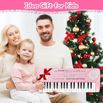 37 Key Pink Piano for Kids Music Toy for 3+ Year Old Girls Keyboard Pianos Beginners Kid Keyboards with Microphone Toys for 3 4 5 6 7 8 Year Old Girl Boys Gifts Age 3-8
