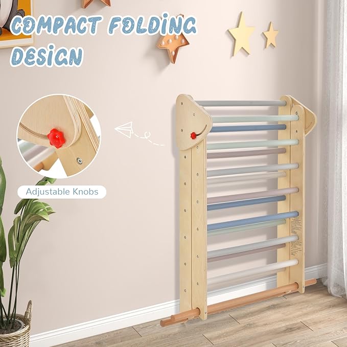 OLAKIDS Pikler Triangle Set 3 in 1 Climbing Toys for Toddlers Foldable Wood Montessori Baby Jungle Gym with Ramp Ladder Slide Kids Indoor Playground Activity Play Structure