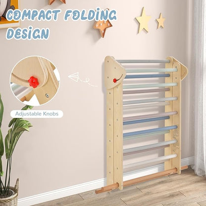 OLAKIDS Pikler Triangle Set 3 in 1 Climbing Toys for Toddlers Foldable Wood Montessori Baby Jungle Gym with Ramp Ladder Slide Kids Indoor Playground Activity Play Structure