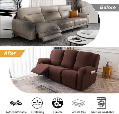 Genina Recliner Cover Stretch Couch Covers, Sofa slipcover for Reclining Couch Thick Jacquard Furniture Protector Washable (Chocolate, 3 Seat)