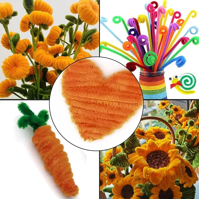 Cldamecy 100 pcs Orange Pipe Cleaners with 20 pcs Googly Eyes,Chenille Stems for Craft Project,Craft Pipe Cleaners for DIY Projects,Arts and Holiday Decoration