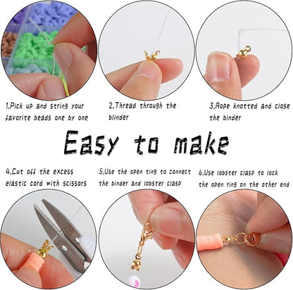 Wakestar Clay Beads Bracelet Making Kit,Flat Round 6mm Clay Beads for Jewelry Making with Pendant Charms Kit,Art Crafts Gift Sets for Girls Ages 3 4 5 6 7 8 9 10 11 12