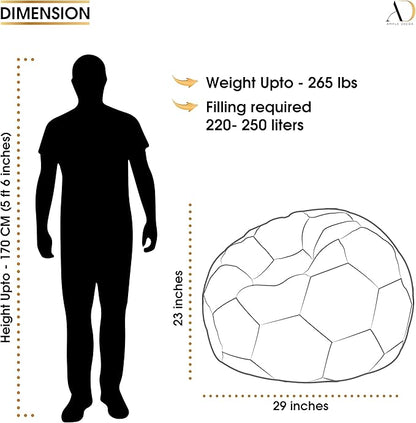 Ample Decor Soccer Bean Bag Cover (Filler Not Included), Leatherette Durable Double Stitched Material Sturdy Zippers, Ideal for Children and Teenagers - White and Yellow