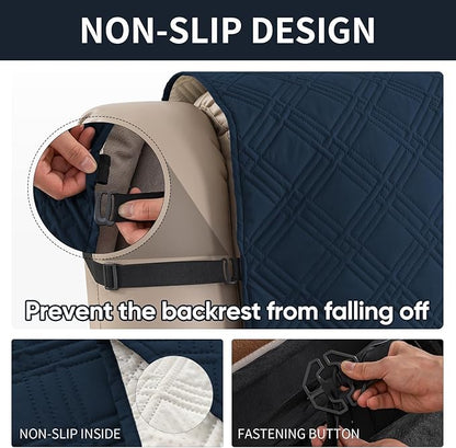 Easehomey Waterproof Loveseat Recliner Cover,Non Slip Reclining Couch Covers for 2 Seat,Dog Chair Cover Furniture Protector Washable Chair Cover with Pocket for Kids,Pets,Dogs(Dark Blue,2Seat)