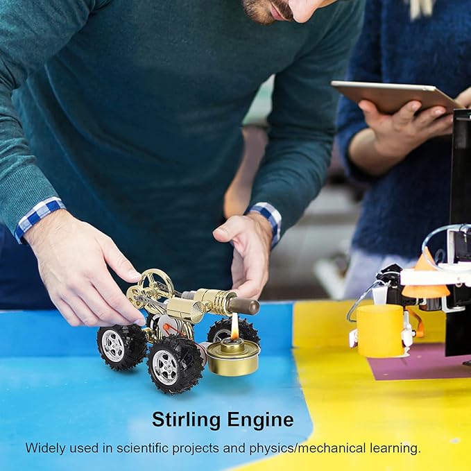 Stirling Car Engine Model, Hot Air Stirling Engine Car, Power Generator Stirling Engine Model with External Combustion Engine Kit for Experiment