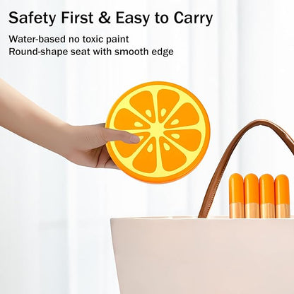 RUYU Wooden Kids Stool for Sitting, Solid Hard Wood Fruit Stool, 10 Inch Milking Stool, Vanity Stool for Kids, Bedroom, Playroom, Orange Furniture Stool for Children, Adults Boys, Girls