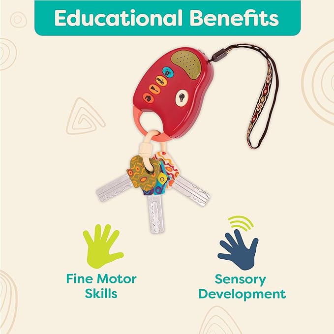 B. toys – Toy Car Keys – Key Fob with Lights & Sounds – Interactive Baby Toy – Pretend Keys for Babies, Toddlers – 10 Months + – FunKeys – Red
