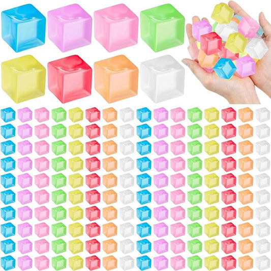 Simgoing 200 Pcs Mini Ice Cube Stress Balls Bulk Fidget Squeeze Square Ball Stress Relief Sensory Playthings Ice Cube for Adults Birthday Valentines Gifts Party Favor Prize Bags Box Filling, 8 Colors