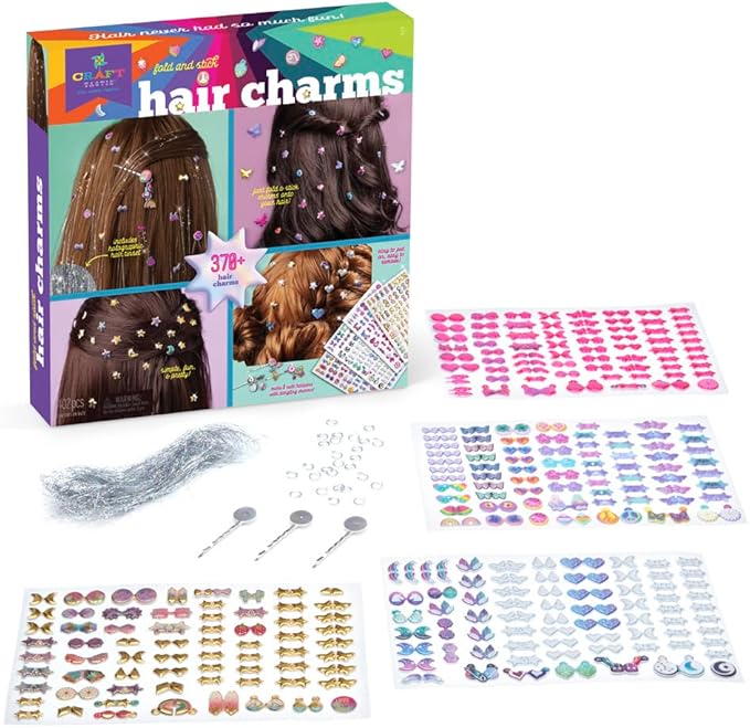 Craft-tastic - Fold and Stick Hair Puffy Charms - Craft and Accessory Kit - for Ages 5+