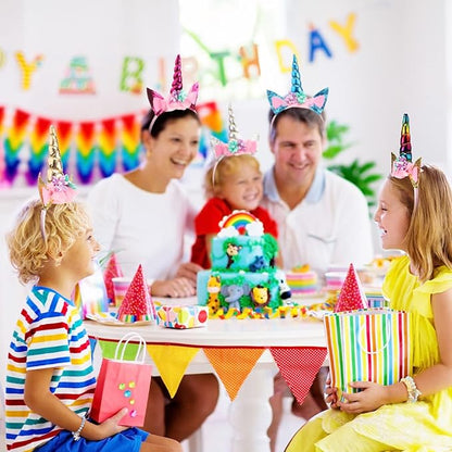 Jexine 18 Piece Unicorn Party Favors Include 9 Unicorn Headbands and 9 Unicorn Rainbow Beaded Bracelets Unicorn Horn Flower Headband for Girls Teen Birthday Back to School Gifts