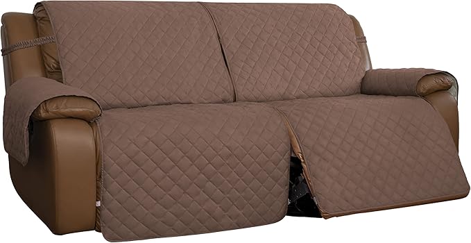 Easy-Going Recliner Sofa Cover, Reversible Couch Cover for Double Recliner, Split Sofa Cover for Each Seat, Furniture Protector with Elastic Straps for Kids, Dogs, Pets (2 Seater, Brown/Beige)