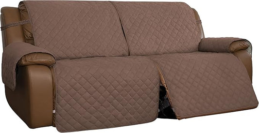 Easy-Going Recliner Sofa Cover, Reversible Couch Cover for Double Recliner, Split Sofa Cover for Each Seat, Furniture Protector with Elastic Straps for Kids, Dogs, Pets (2 Seater, Brown/Beige)