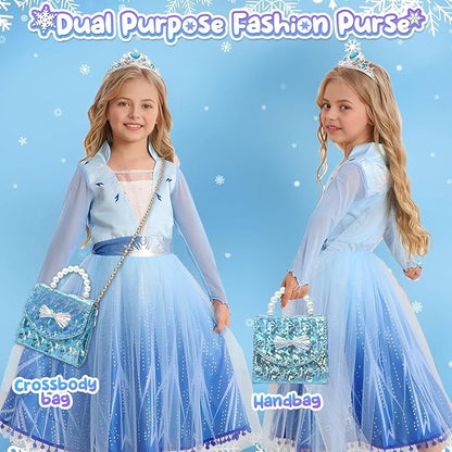 Golray Frozen Toys for Girl Gift Kids Makeup Kit & Elsa Princess Dress Up Set, Purse & Cape & Real Make up & Nail Polish & Wand, Birthday Gift Toys for Little Girls Toddlers Age 3 4 5 6 7 8 Year Old