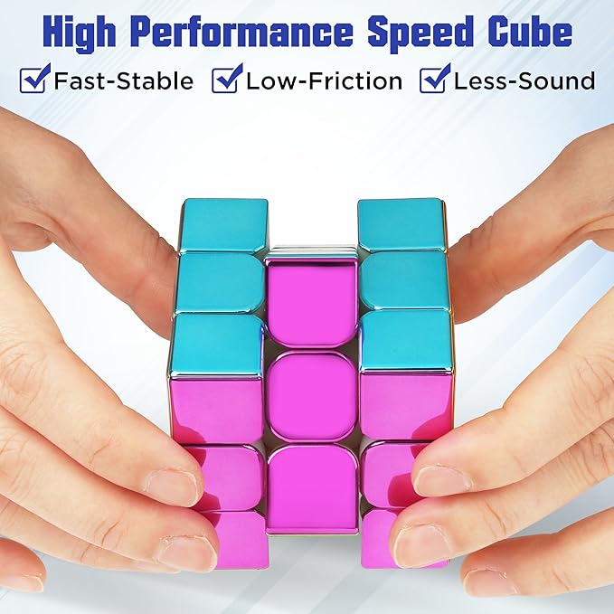 D-FantiX Mirror Reflective Magnetic Speed Cube 3x3x3 with Display Stand, Shiny Metallic Color Fidget Toys for Kids 8-12, Cyclone Boys Original Stickerless Magic Cube, Teen Easter Basket Stuffers