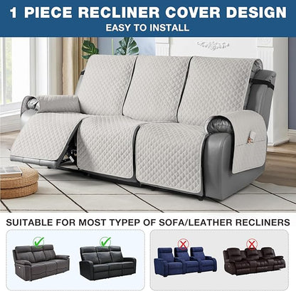 TAOCOCO Waterproof Recliner Couch Covers Sofa Slipcover for 3 Cushion Couch, Pet Sofa Cover for 3 Seat Recliner, Washable Reclining Sofa Cover Furniture Protector with Straps(3 Seater, Off White)