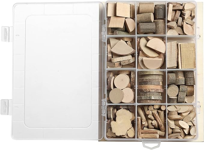 LAZACA Wood Craft Kits DIY for Kids Ages 5-20 Wooden Unfinished Toys Art Paint Bulk Craft Sticks Garden Playset Loose Parts Play Materials 250 Pcs/19.5X13X3.5cm