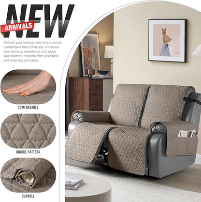 TAOCOCO 100% Waterproof Loveseat Recliner Cover-Recliner Cover with Non-Slip Granule, Recliner Chair Covers with Elastic Band,Washable Recliner Chair/Furniture Protector for Pets(Taupe, 2 Seater)