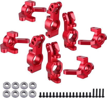 HobbyPark Aluminum Front and Rear Right Hub Assembly Set Steering Knuckles Blocks Stub Axle Carriers for 1/10 Redcat Blackout XTE XBE SC (Pro), Replace BS213-011 BS213-012 (Red)