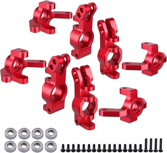 HobbyPark Aluminum Front and Rear Right Hub Assembly Set Steering Knuckles Blocks Stub Axle Carriers for 1/10 Redcat Blackout XTE XBE SC (Pro), Replace BS213-011 BS213-012 (Red)